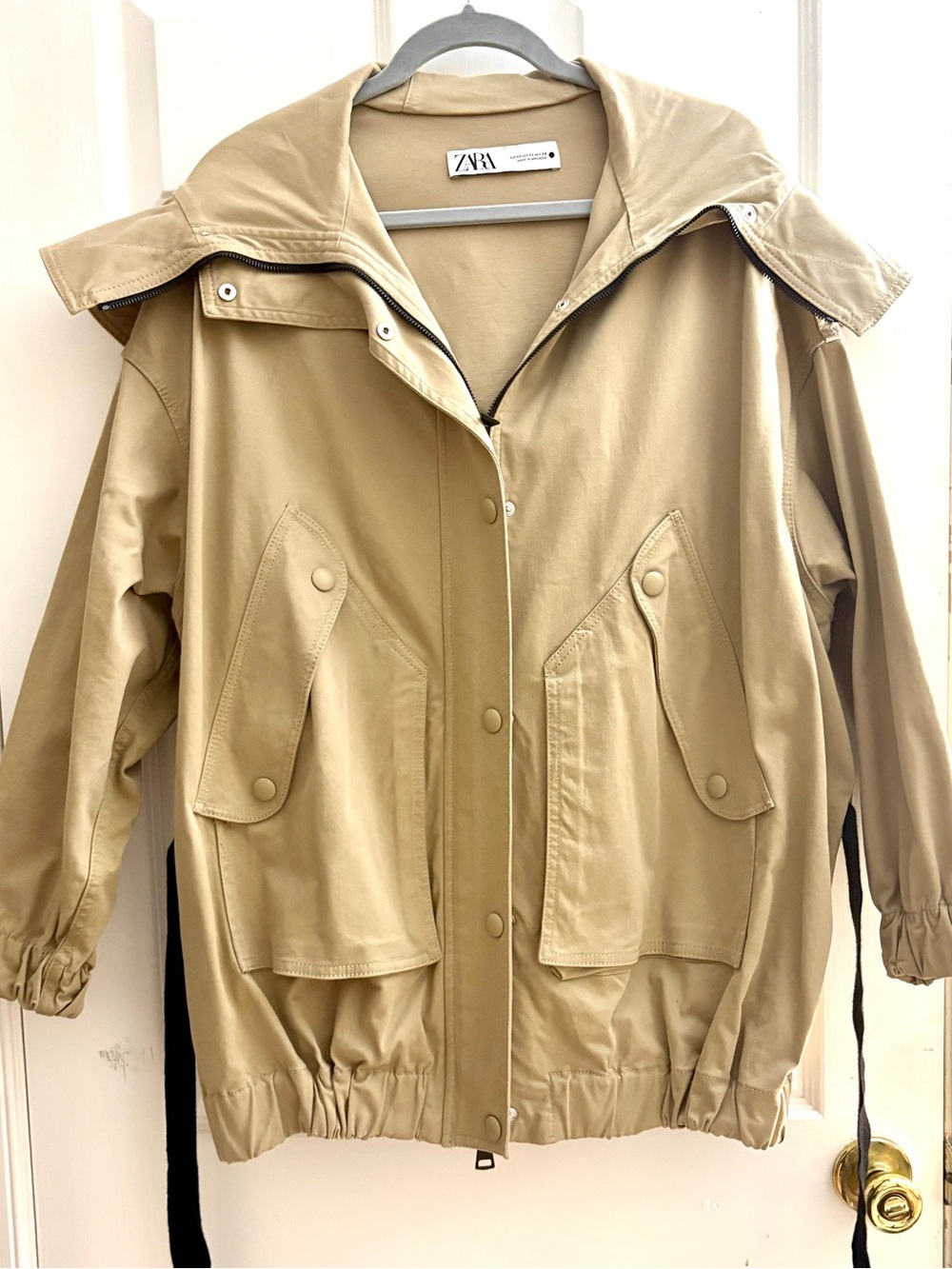 Zara Women's Beige Hooded Trench Coat Jacket